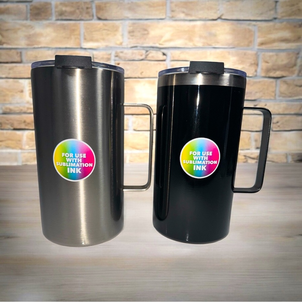Happy Drinkware Set of 2 Sublimation Crafting Mugs BPA Free Silver & Black NWT